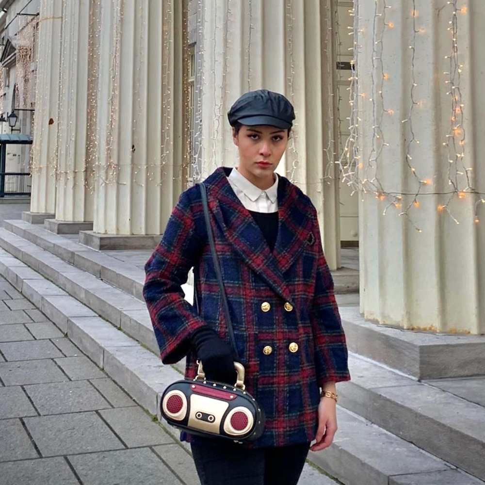CHECKED WOOL ENGLISH-STYLE DOUBLE-BREASTED PEACOAT